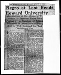Mordecai Johnson, " Negro At Last Heads H.U." Story on Mordecai WyattJohnson inaugural Washington Post, August 1, 1926.