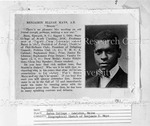 Bates College - Lewiston, Maine 1920; Biographical Sketch of B. E. Mays