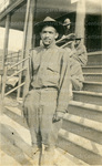 Soldier Poses in Front of Building at Fort Des Moines